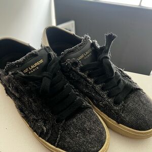 Saint Laurent Black Frayed Denim Low-Top Sneakers